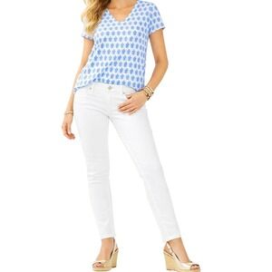 Lilly Pulitzer Etta Turtle Print Top Worth Skinny Jeans Set White Blue Sz M/6